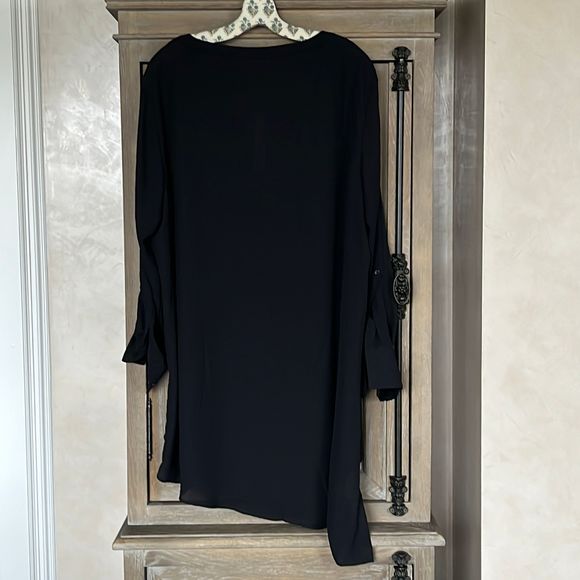 Catherine Malandrino Black High Low Tunic Blouse Top With Roll Tab Sleeves size - Picture 3 of 9